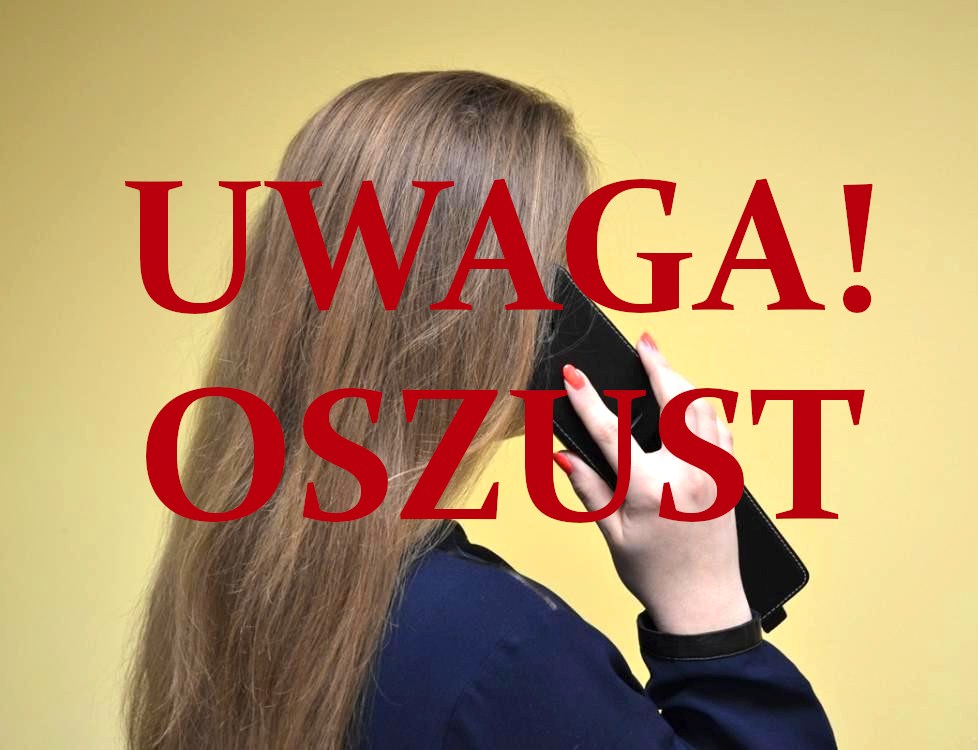 kobieta rozmawiajaca przez telefon czerwony napis UWAGAOSZUST