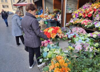 Tarnowski Burek kolorowy od kwiatów przed uroczystością Wszystkich Świętych.