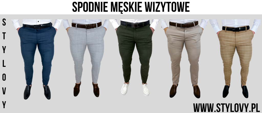 Spodnie męskie wizytowe w kilku kolorach przedstawione na mężczyźnie