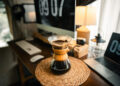 Drip coffee on the table in the house,work desk
