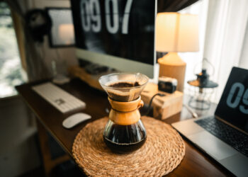 Drip coffee on the table in the house,work desk