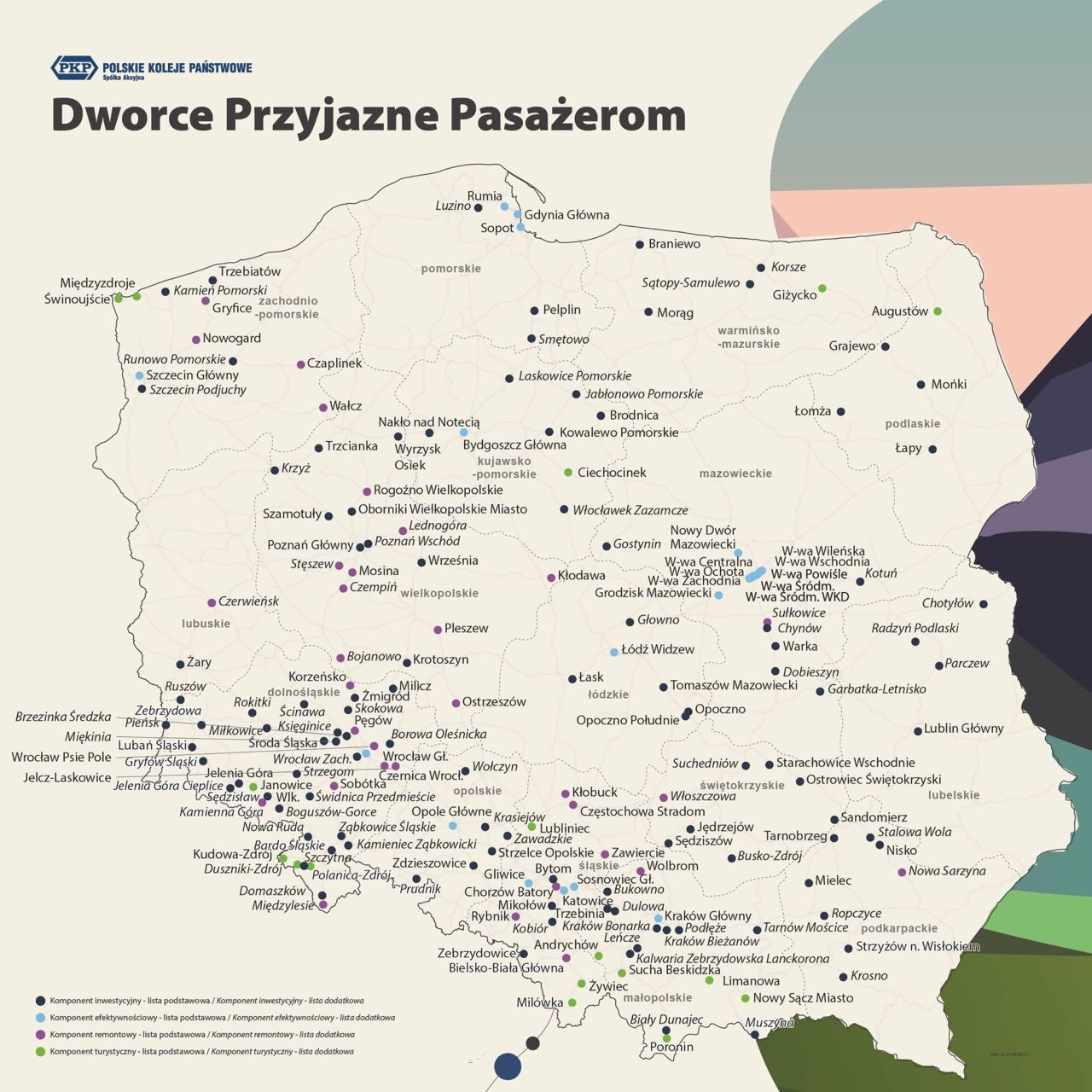 Dworce Przyjazne Pasazerom mapa inwestycji PKP S.A