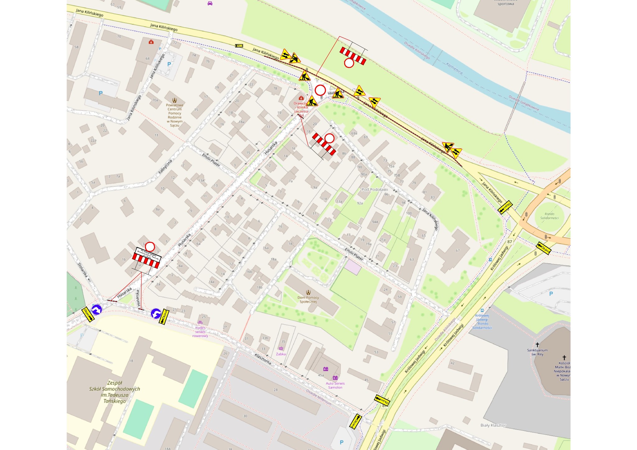 Ulica Kilińskiego w Nowym Sączu zostanie częściowo zamknięta 2 mapa kilinskiego