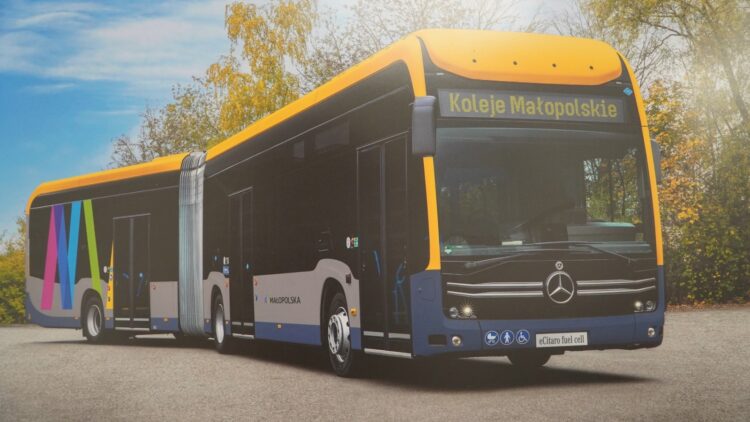 wizualizacja autobusu wodorowego w barwach Kolei Małopolskich / fot. fb: Koleje Małopolskie