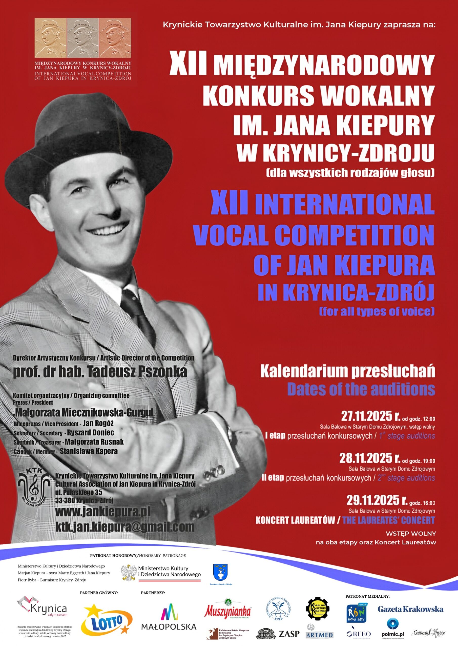 XII Międzynarodowy Konkurs Wokalny im. Jana Kiepury. Śpiew poniesie się przez Krynicę-Zdrój 2 XII MKW plakat scaled