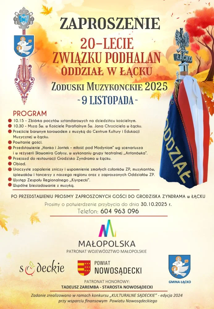 Będą wspominać ludzi kultury związanych z regionem. Zoduski Muzykonckie połączone z 20-leciem Związku Podhalan 2 zaproszenie zoduski 2025 plakat 1