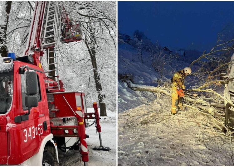 Pracowita noc dla służb w sądeckim i gorlickim. Śnieg głównym powodem wezwań 1 fot. PSP Nowy Sącz