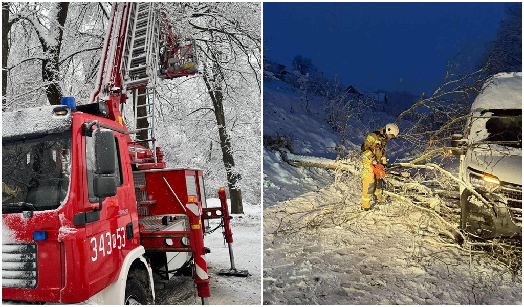 Pracowita noc dla służb w sądeckim i gorlickim. Śnieg głównym powodem wezwań
