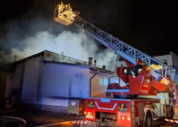 Pożar pomieszczeń magazynowych w Tarnowie. W akcji 10 jednostek Straży Pożarnej 2 fot. KM PSP w Tarnowie