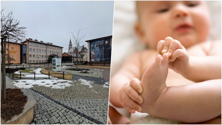 na zdjęciu: centrum Szerzyn (fot. RDN) /  - niemowlę (zdjęcie ilustracyjne fot. freepik.com)