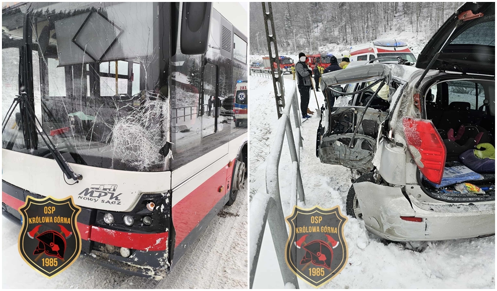 Zderzenie autobusu z samochodem osobowym. Strażacy dziękują wójtowi za pomoc [ZDJĘCIA]
