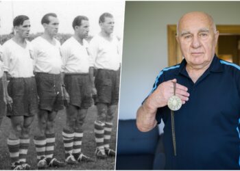 na zdjęciu: mecz Polska-Rumunia w 1947r. z Antonim Barwickim w składzie (fot. NAC), Stanisław Majorek - fot. UM Tarnów / Artur Gawle
