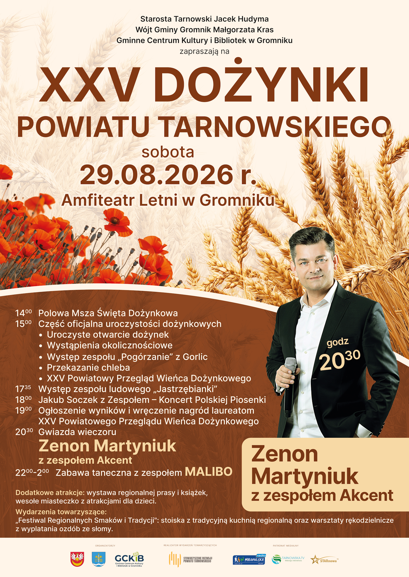 Zenek Martyniuk kolejny raz wystąpi w regionie tarnowskim. Starosta zaprasza na dożynki powiatowe