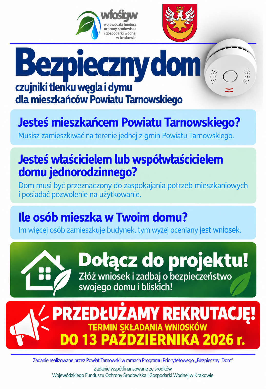 Ponad 400 czujników tlenku węgla już rozdanych. Powiat tarnowski wydłuża czas na składanie wniosków